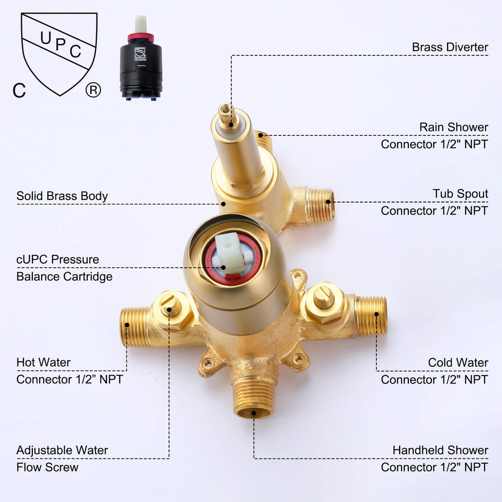 Wall Mounted 3-Function Thermostatic Shower System with Rough-In Valve  RB1105