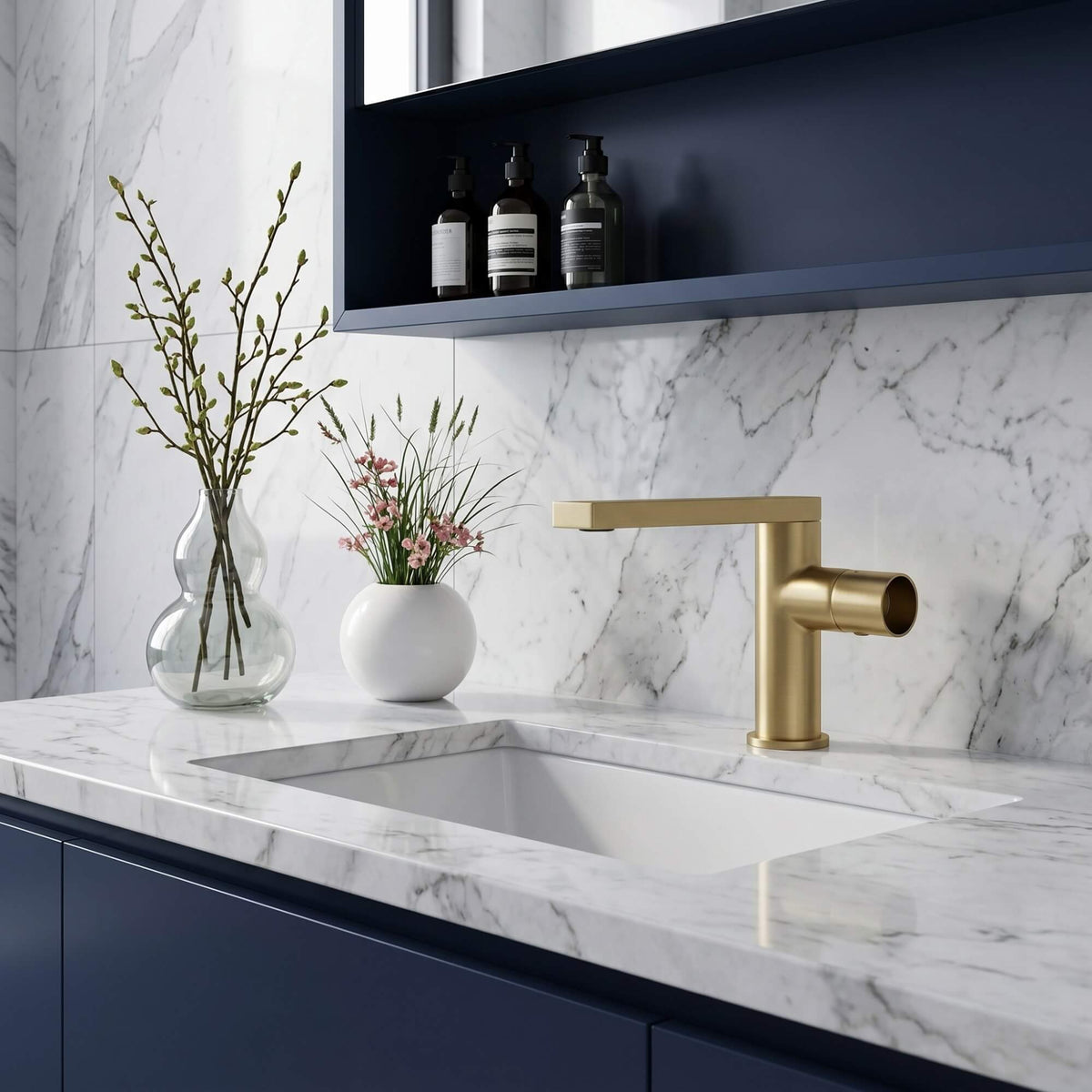 Extended Straight Spout Faucet with Minimalist Handle