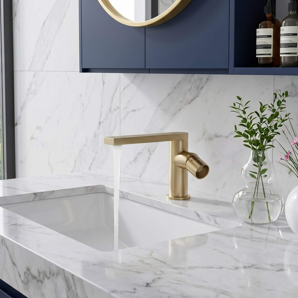 Extended Straight Spout Faucet with Minimalist Handle