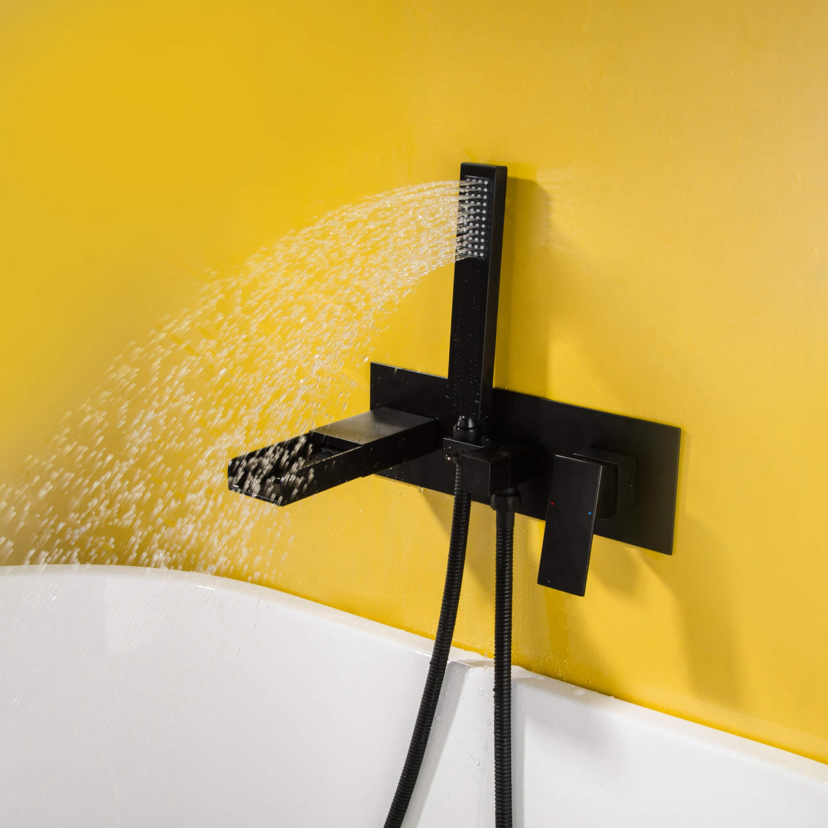 Wall-Mounted Waterfall Tub Faucet with Hand Shower