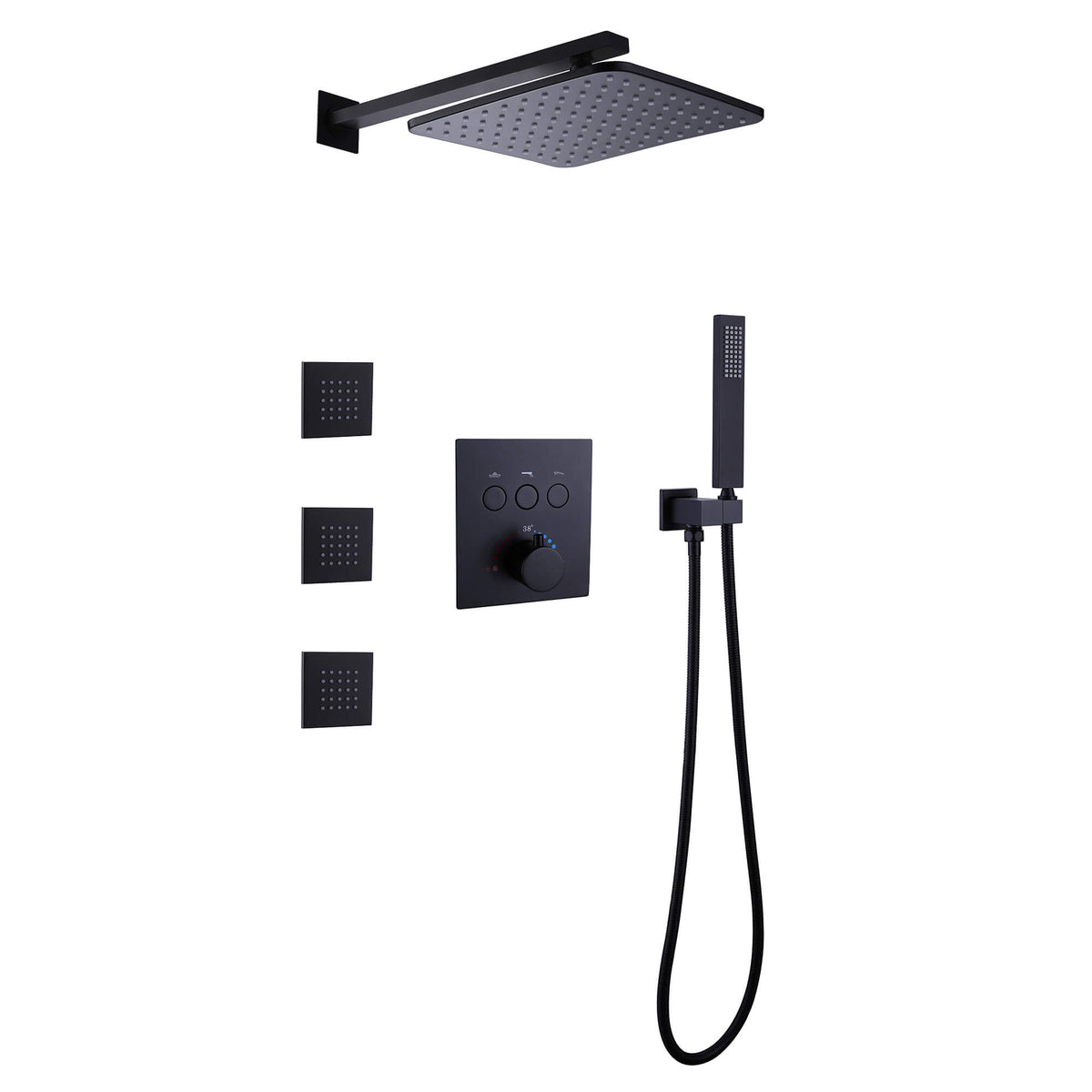 Thermostatic Shower System with 3 Body Jets and Button Control