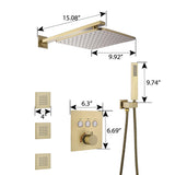 Rainfall Thermostatic Shower System with 3 PCS Body Jets Brushed Gold RB1111