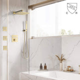 Rainfall Thermostatic Shower System with 3 PCS Body Jets Brushed Gold RB1111