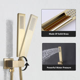 Rainfall Thermostatic Shower System with 3 PCS Body Jets Brushed Gold RB1111