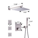 Thermostatic Shower System with Body Jets Square Rainfall Shower Head RB1112