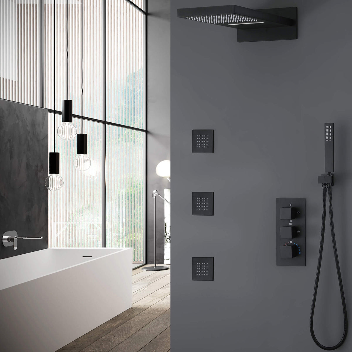 3-Handle Thermostatic Shower System with Body Jets