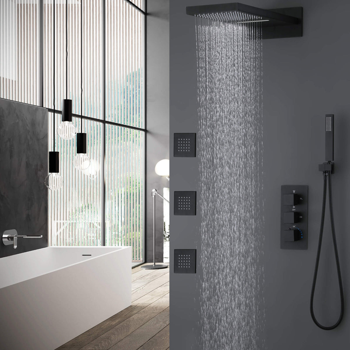 3-Handle Thermostatic Shower System with Body Jets