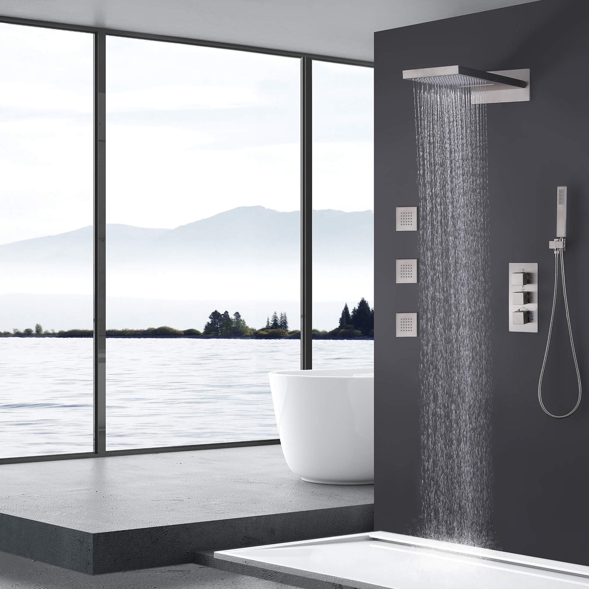 3-Handle Thermostatic Shower System with Body Jets