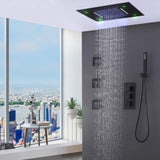 LED Thermostatic Shower System Ceiling Mount with Rainfall Shower Head and 3 Body Jets