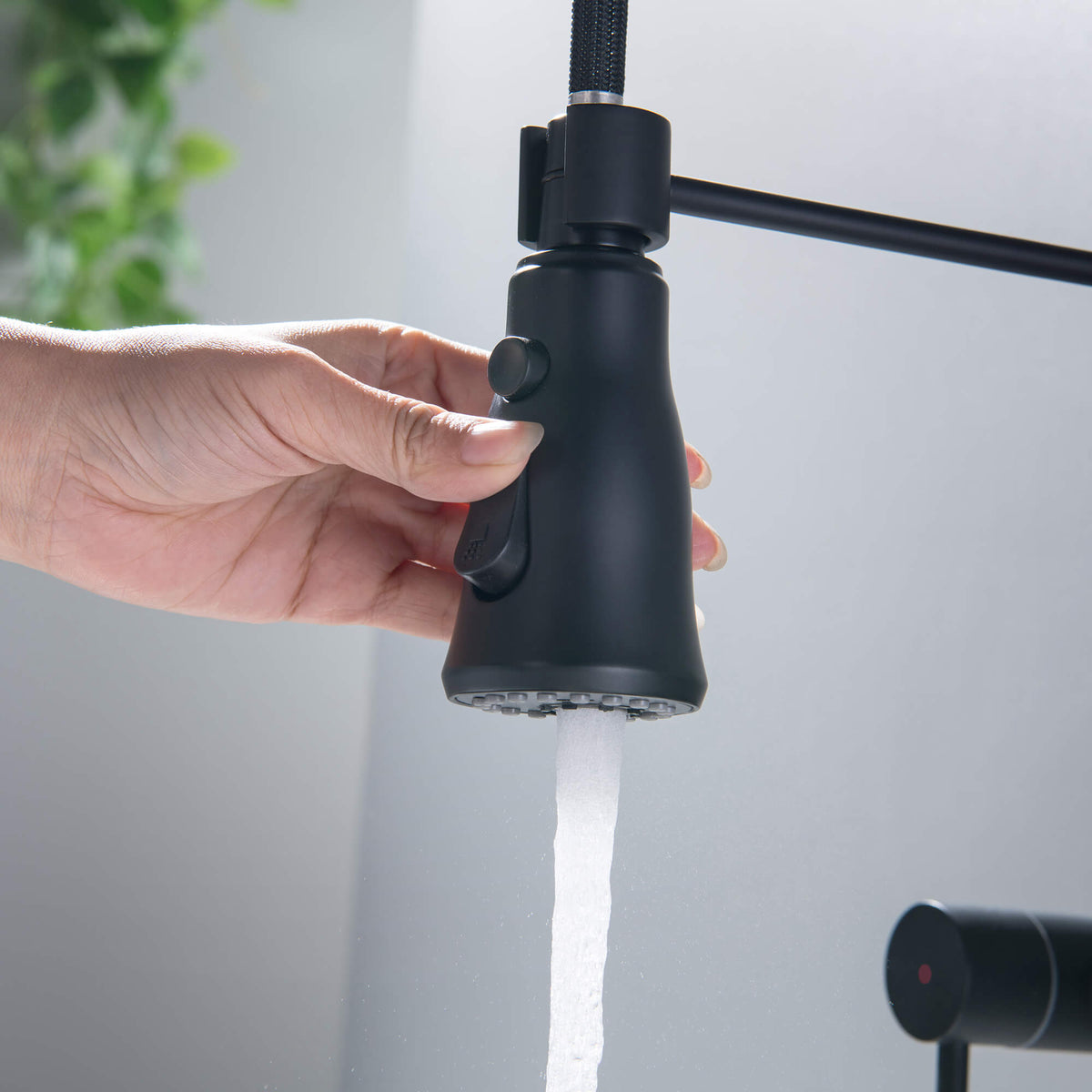 Wall-Mounted Kitchen Faucet with Pull-Down Sprayer 3 Modes 360° Swivel