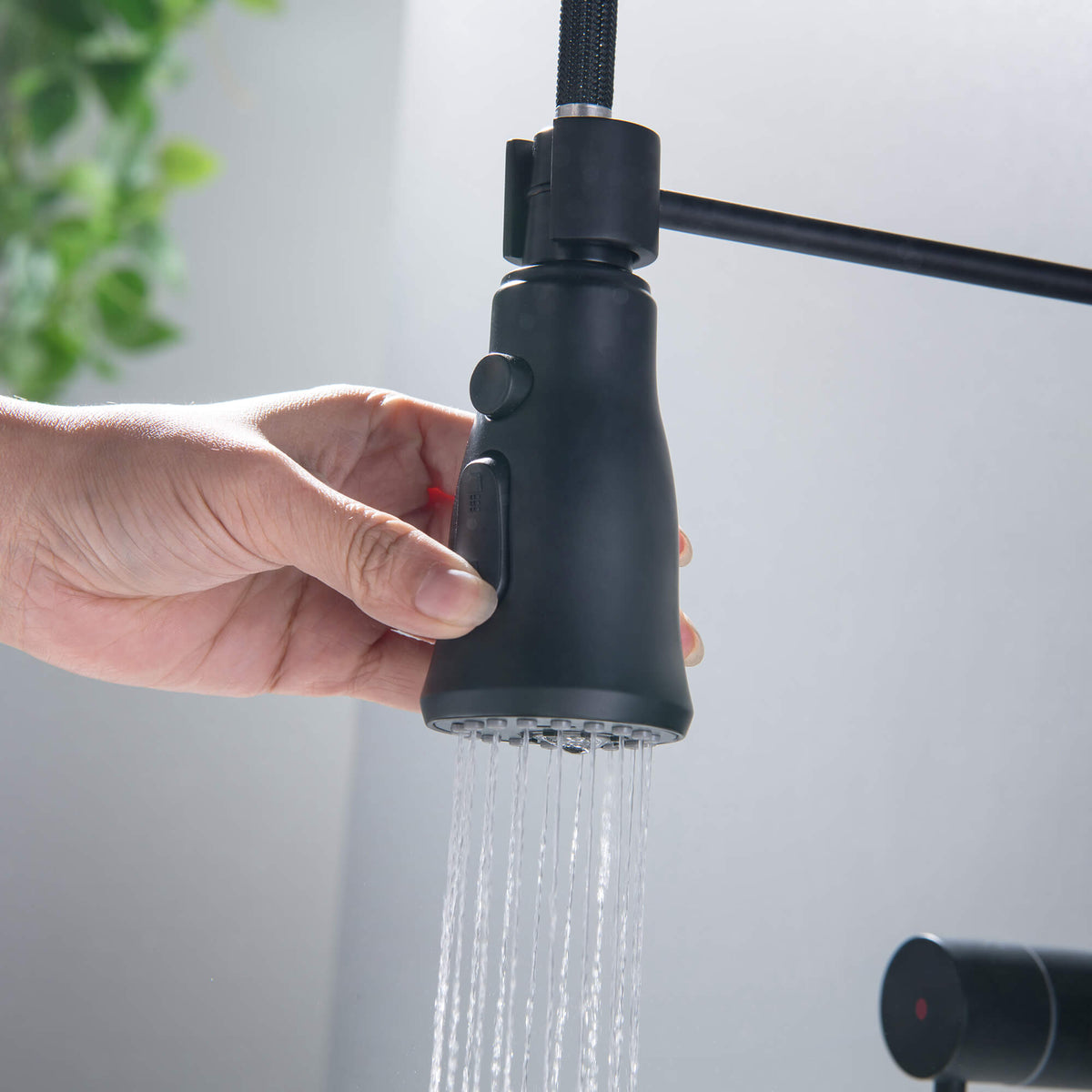 Wall-Mounted Kitchen Faucet with Pull-Down Sprayer 3 Modes 360° Swivel