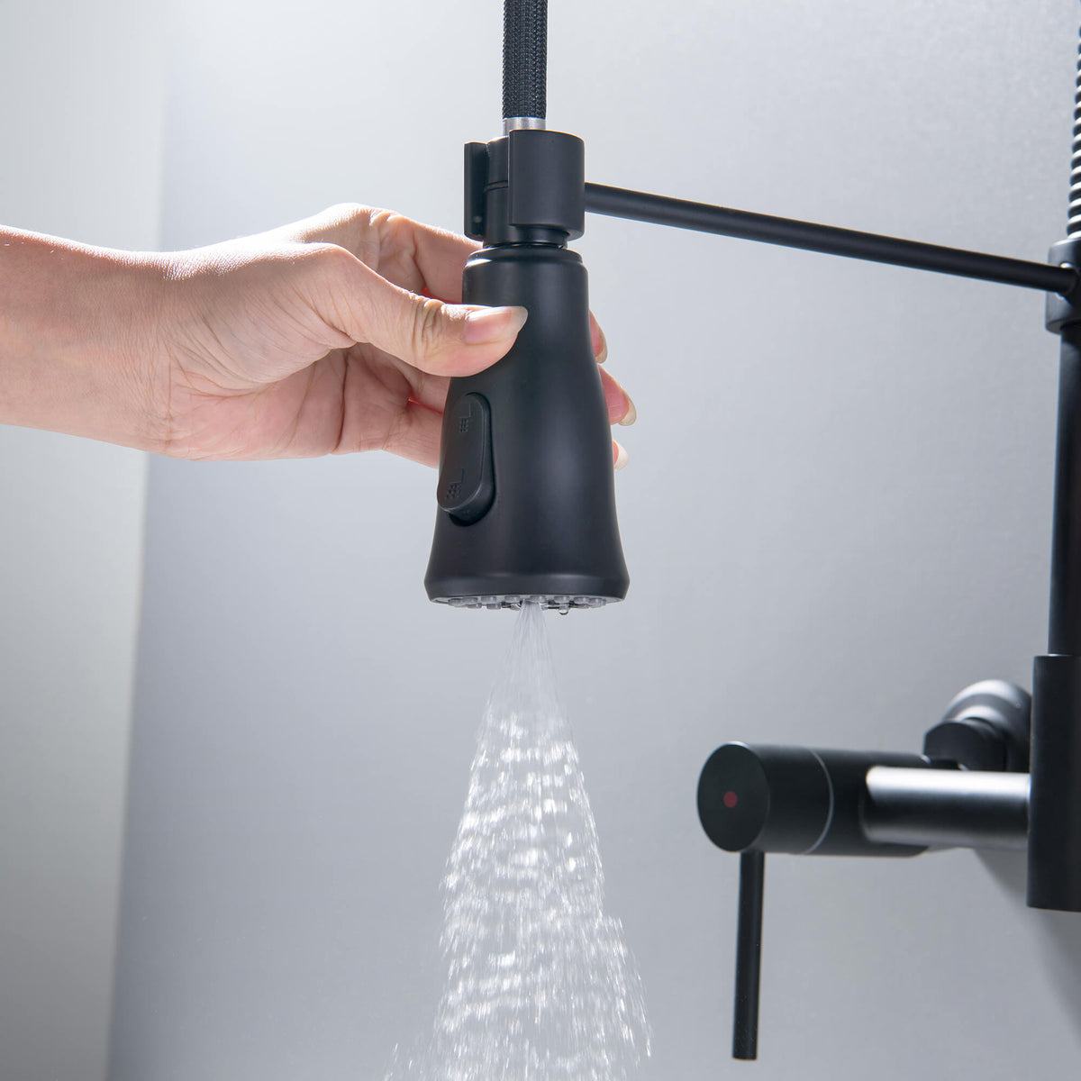Wall-Mounted Kitchen Faucet with Pull-Down Sprayer 3 Modes 360° Swivel