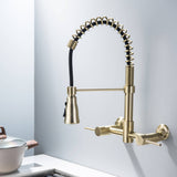 Wall-Mounted Kitchen Faucet with Pull Down Sprayer 3 Modes 360 Swivel Tap
