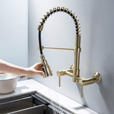 Wall-Mounted Kitchen Faucet with Pull Down Sprayer 3 Modes 360 Swivel Tap
