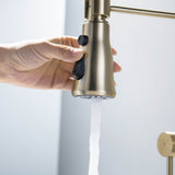 Wall-Mounted Kitchen Faucet with Pull Down Sprayer 3 Modes 360 Swivel Tap