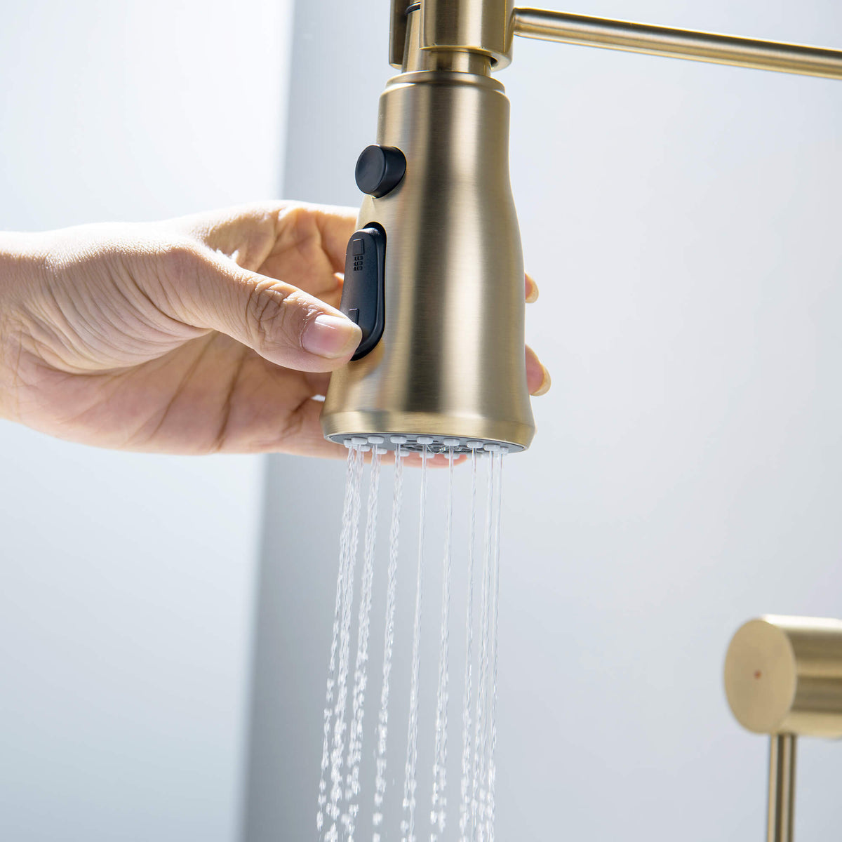Wall-Mounted Kitchen Faucet with Pull-Down Sprayer 3 Modes 360° Swivel