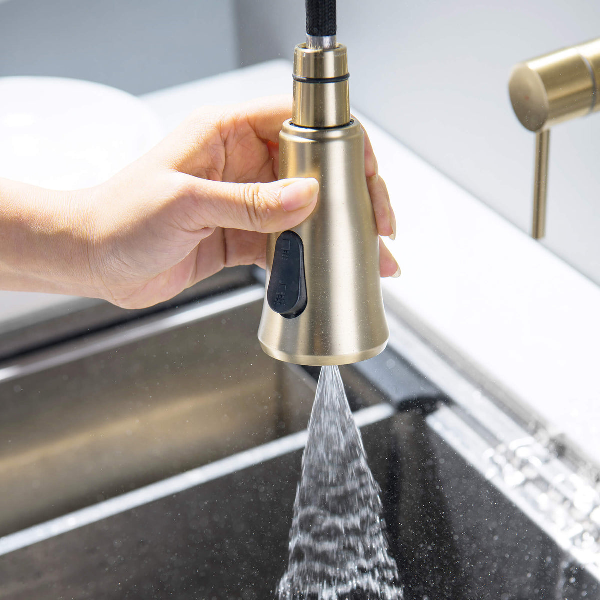 Wall-Mounted Kitchen Faucet with Pull-Down Sprayer 3 Modes 360° Swivel
