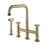 Two Handle High Arc Kitchen Faucet with Side Spray Brushed Gold RB1184