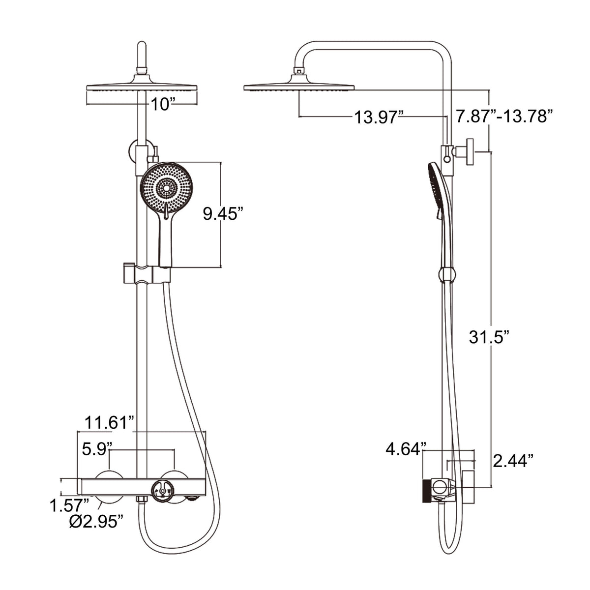 Thermostatic Shower System with Tub Spout & Handheld Combo