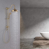 2-Spray Round Rain Shower Head with Hand Shower Brushed Gold (Valve Not Included)