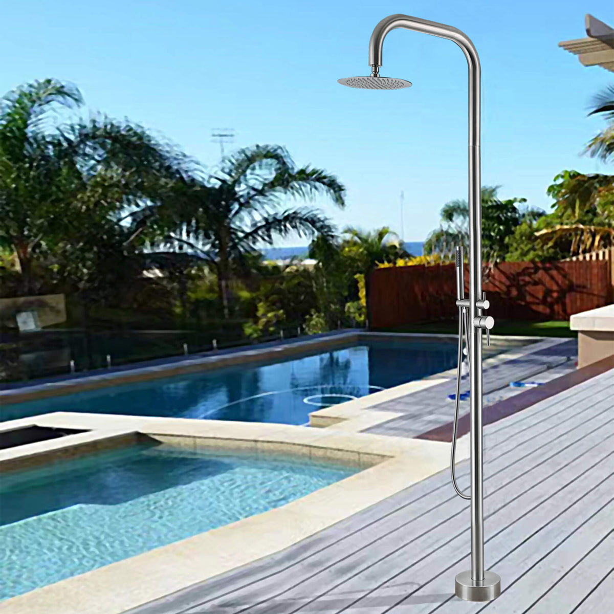 Stainless Steel Freestanding Outdoor Shower Column with Detachable Shower Head