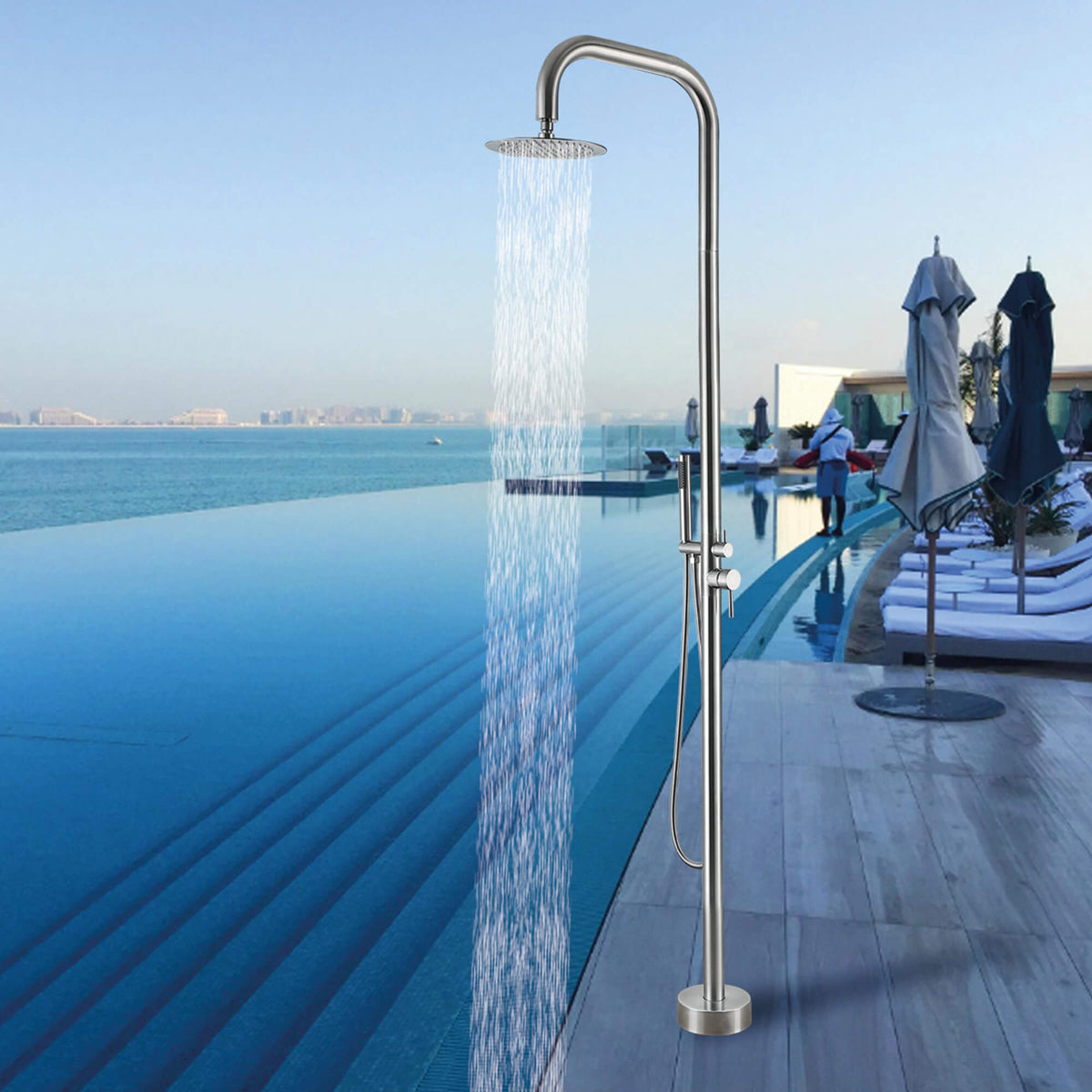 Stainless Steel Freestanding Outdoor Shower Column with Detachable Shower Head