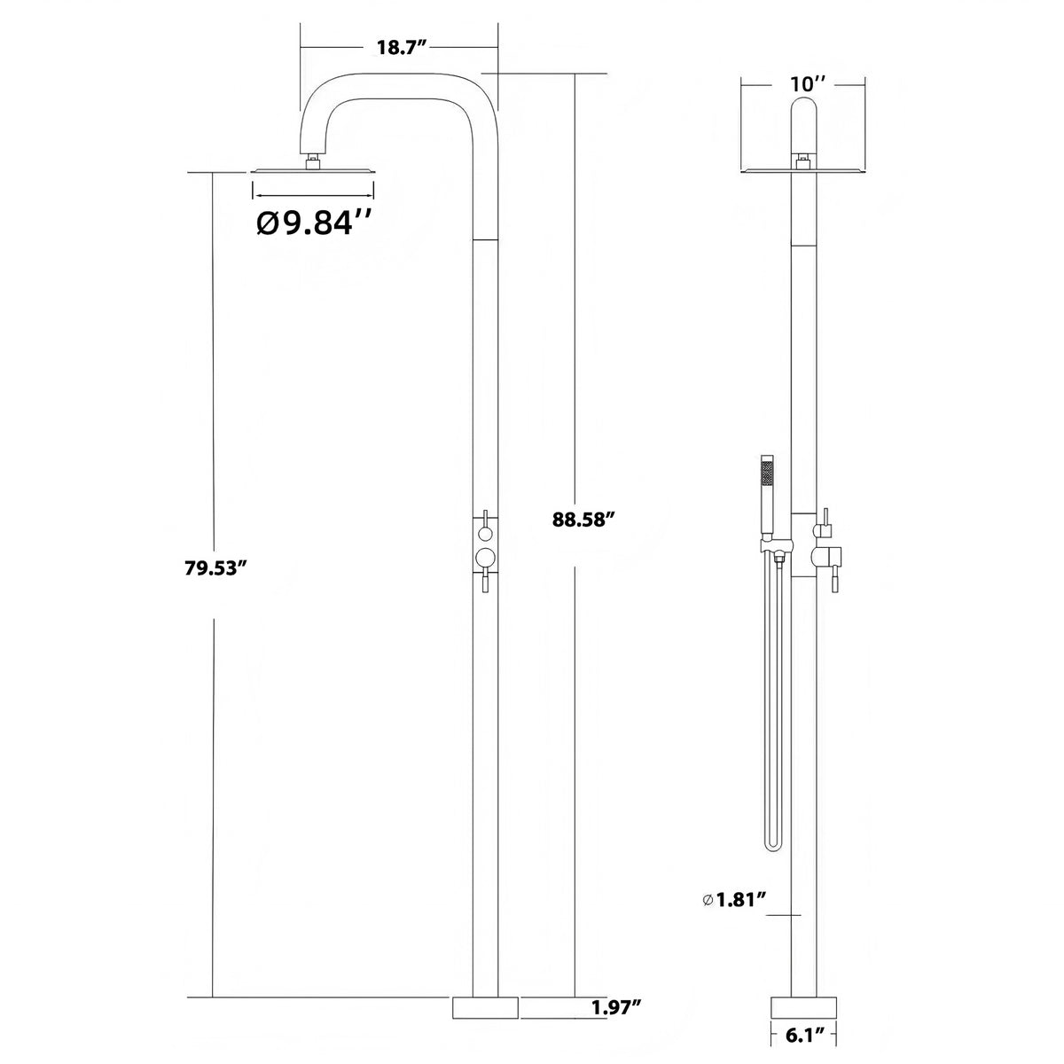 Stainless Steel Freestanding Outdoor Shower Column with Detachable Shower Head