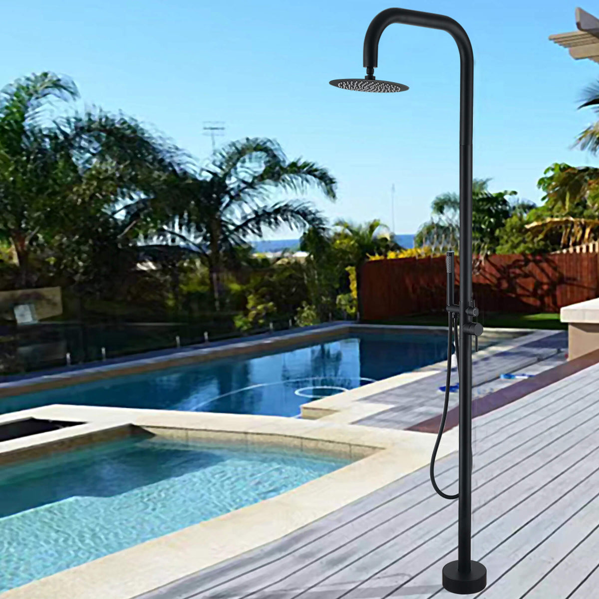 Stainless Steel Freestanding Outdoor Shower Column with Detachable Shower Head
