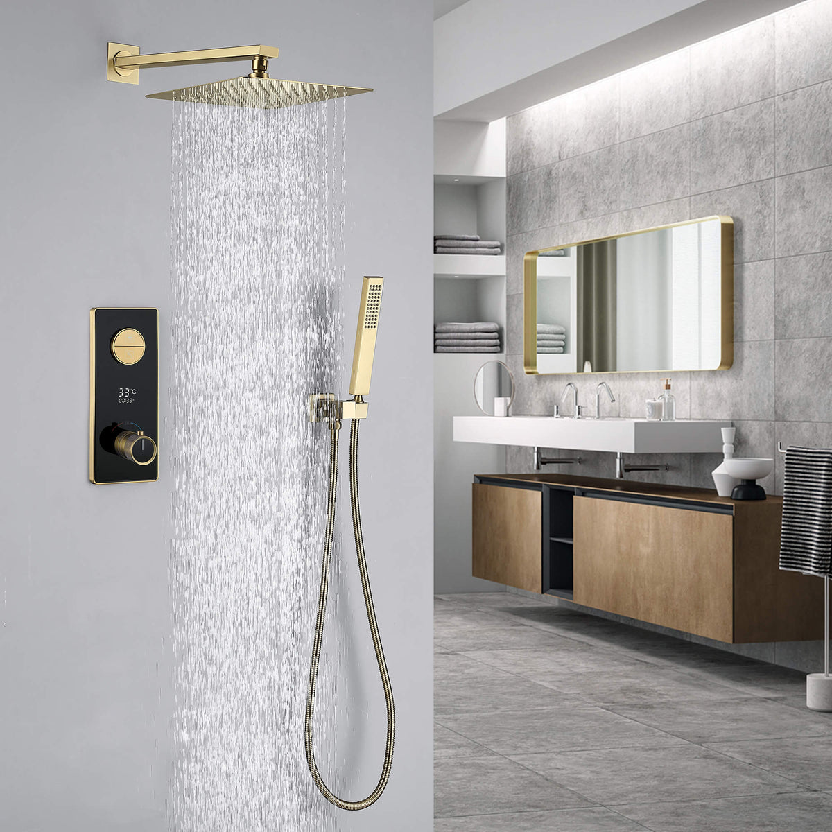 Digital Thermostatic Shower System with Glass Panel