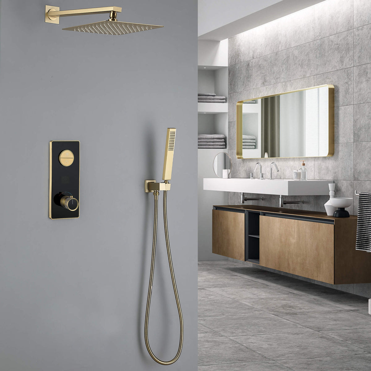 Digital Thermostatic Shower System with Glass Panel