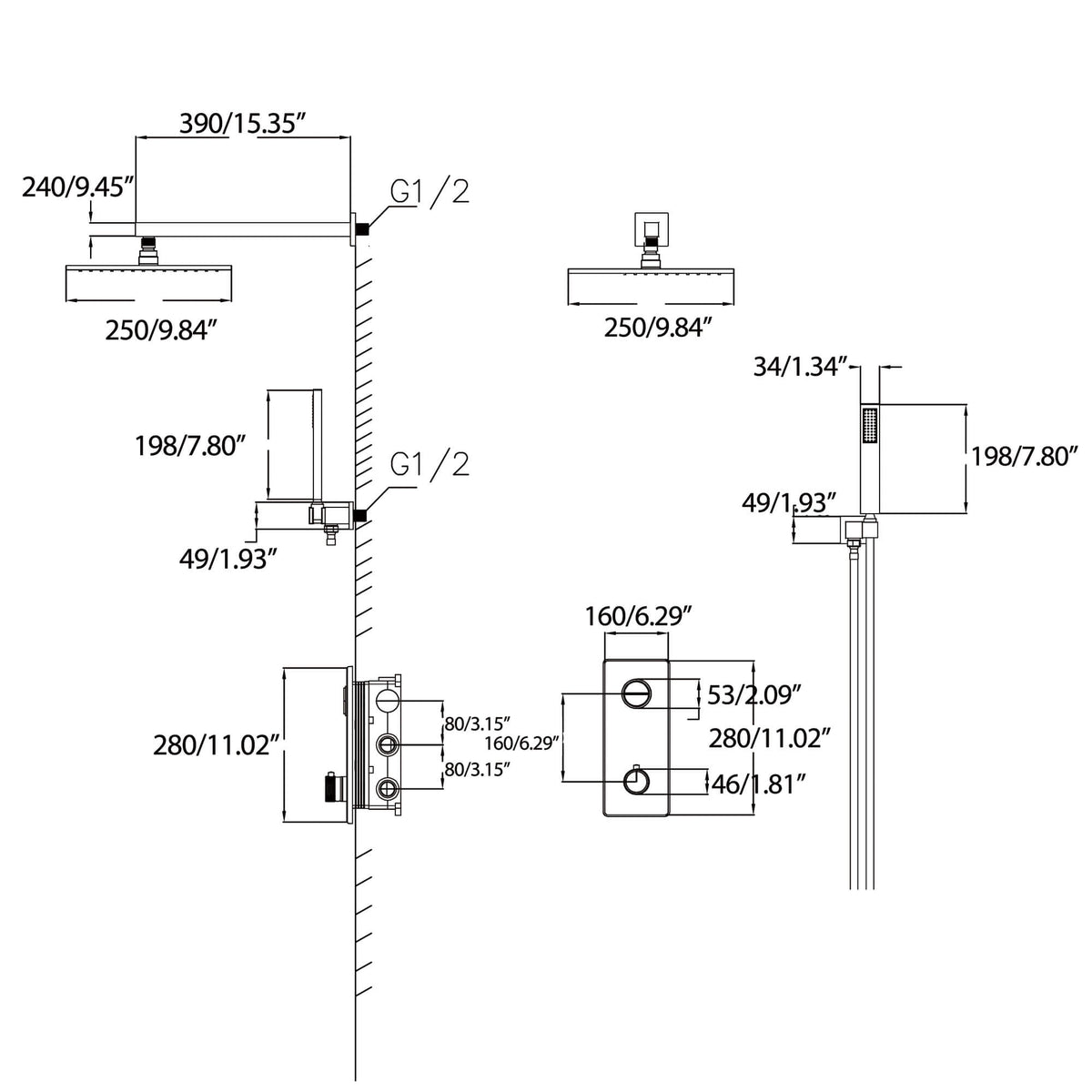 Digital Thermostatic Shower System with Glass Panel