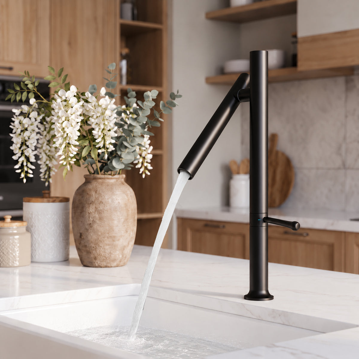 Modern Single Handle Stainless Steel Kitchen Faucet with 360° Swivel Spout