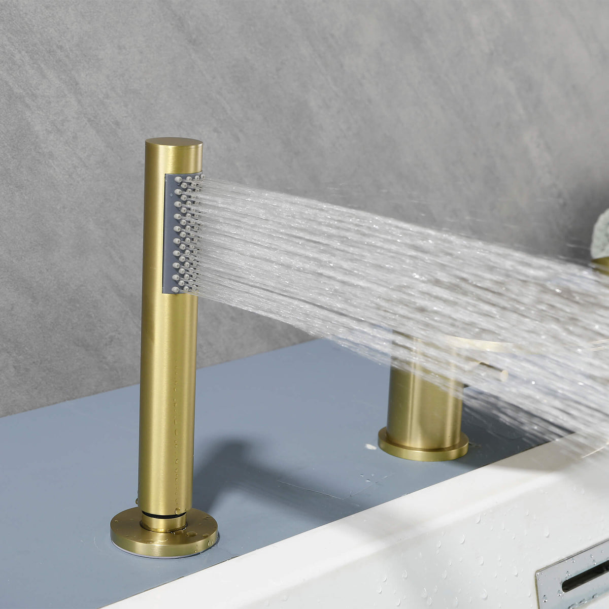 Single-Handle Deck-Mounted Roman Tub Faucet with Hand Shower