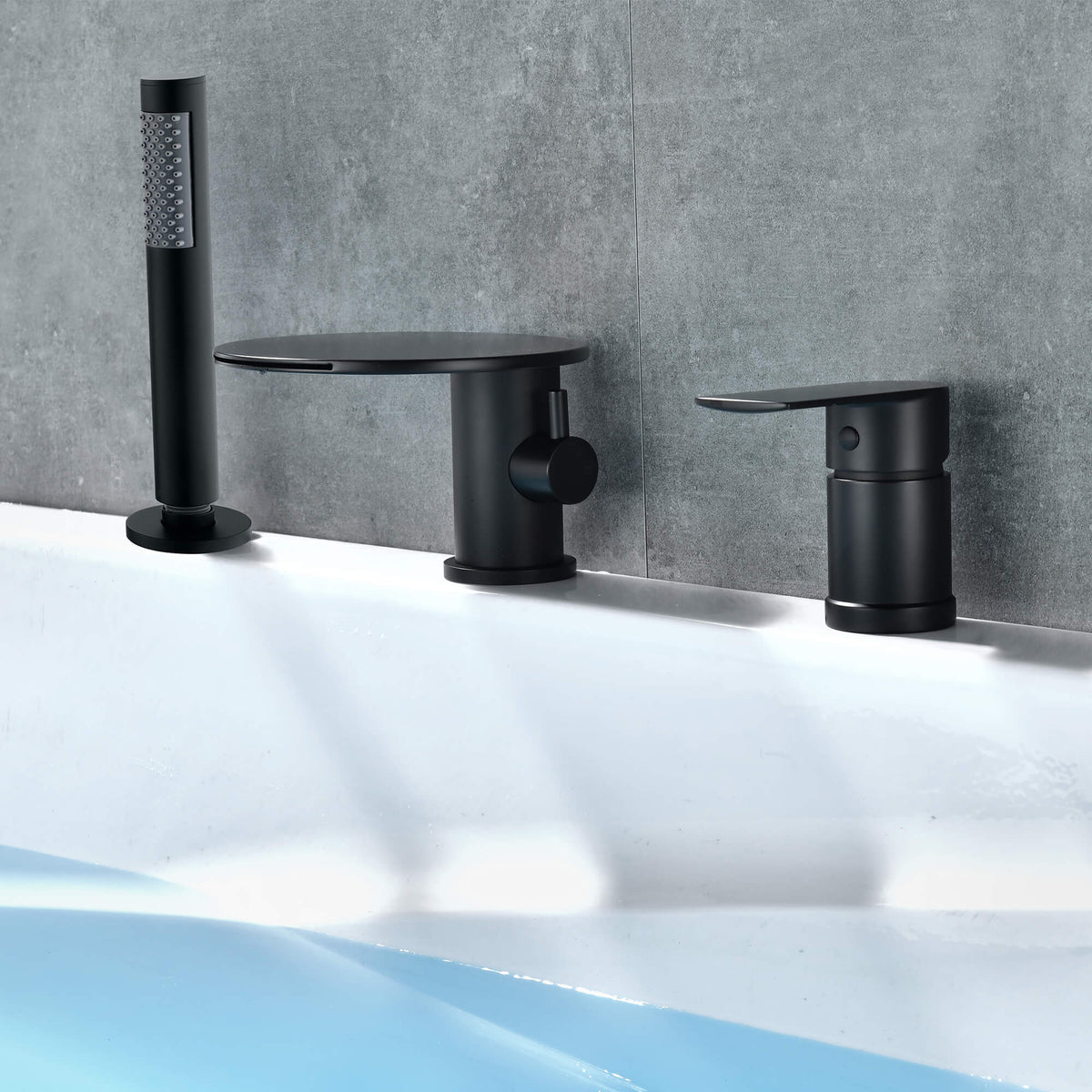 Single-Handle Deck-Mounted Roman Tub Faucet with Hand Shower