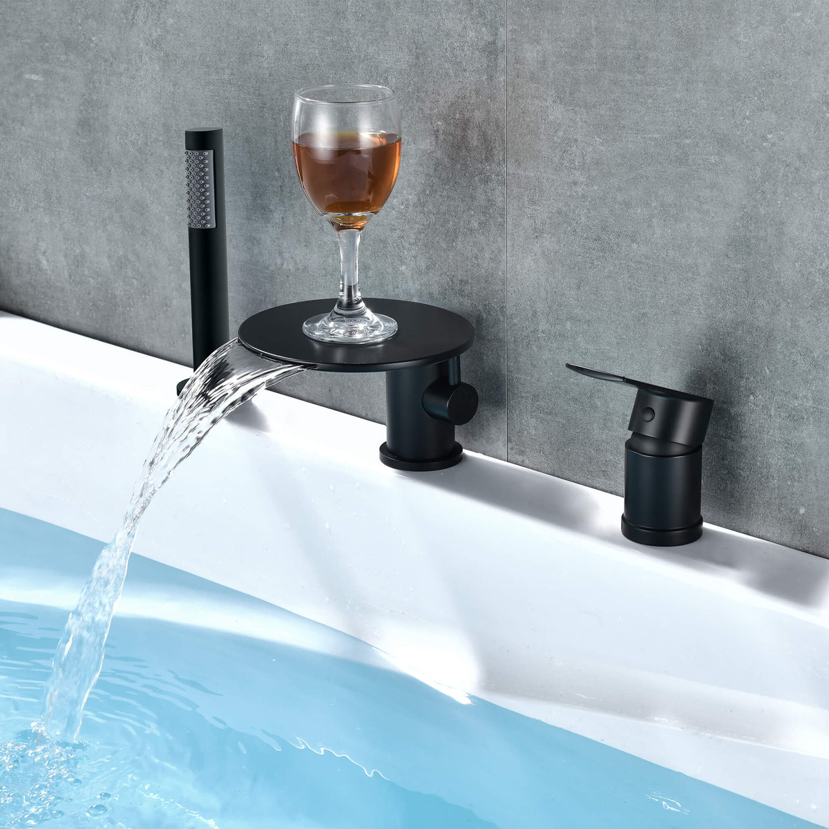 Single-Handle Deck-Mounted Roman Tub Faucet with Hand Shower