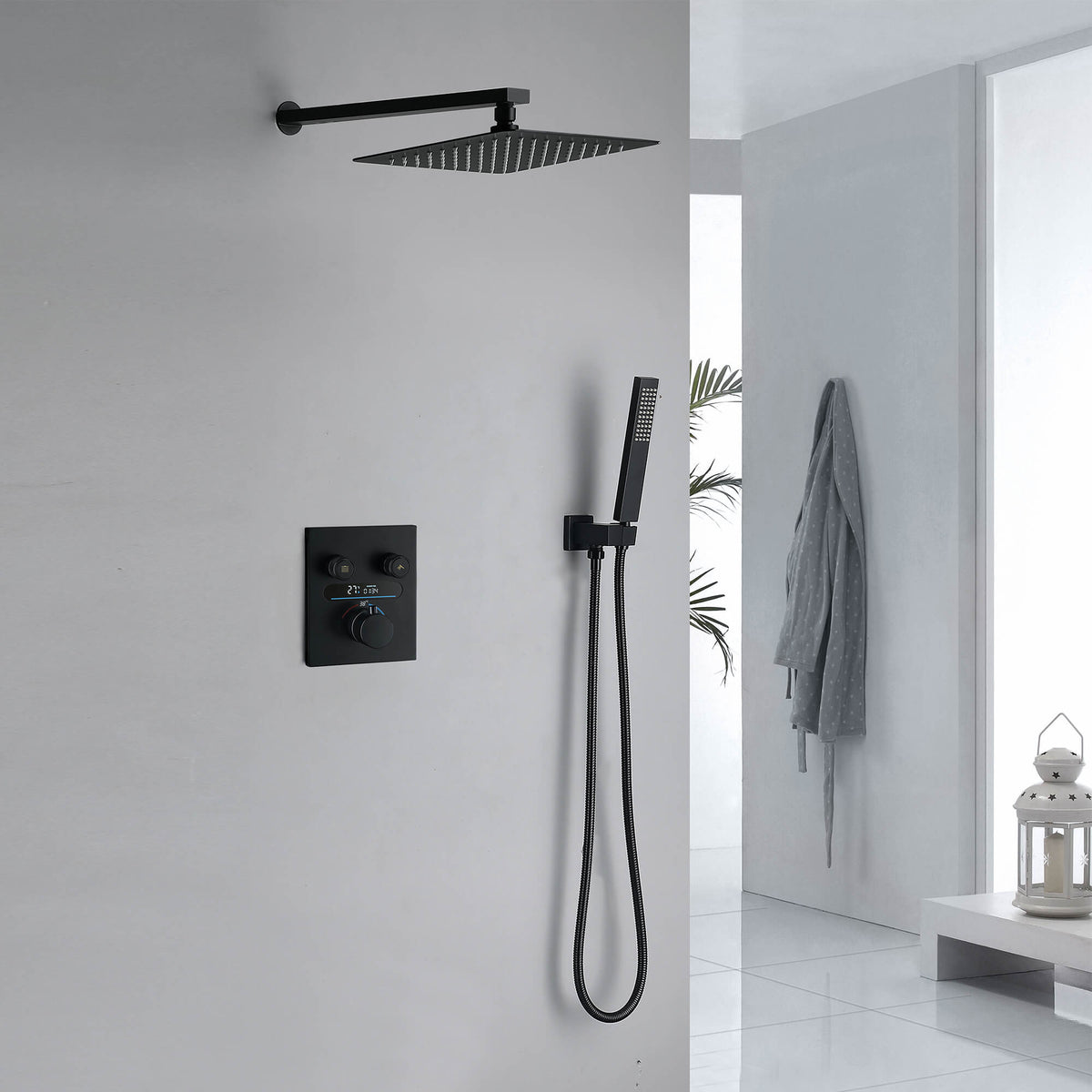 Digital Thermostatic Shower System with 10-Inch Rainfall Head & LED Display