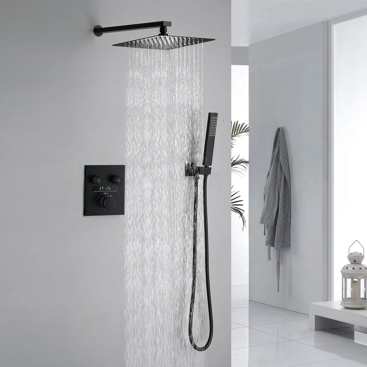 Digital Thermostatic Shower System with 10-Inch Rainfall Head & LED Display
