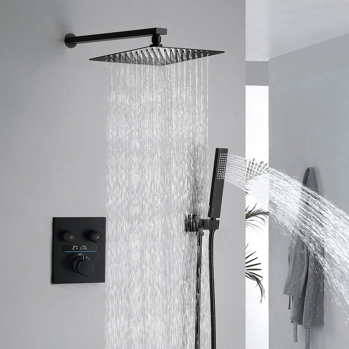 Digital Thermostatic Shower System with 10-Inch Rainfall Head & LED Display
