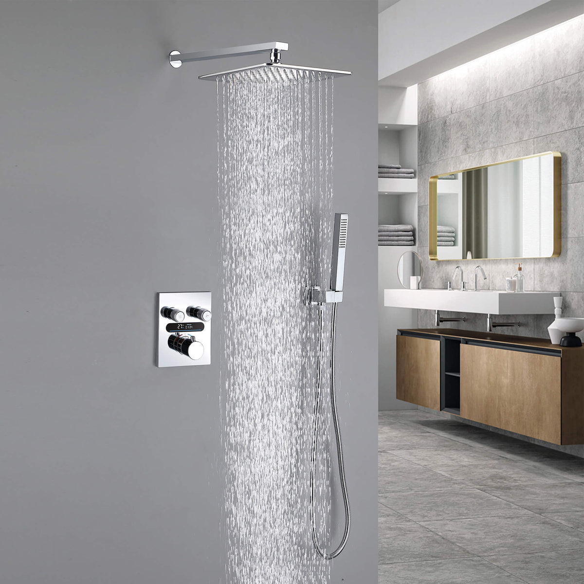 Digital Thermostatic Shower System with 10-Inch Rainfall Head & LED Display