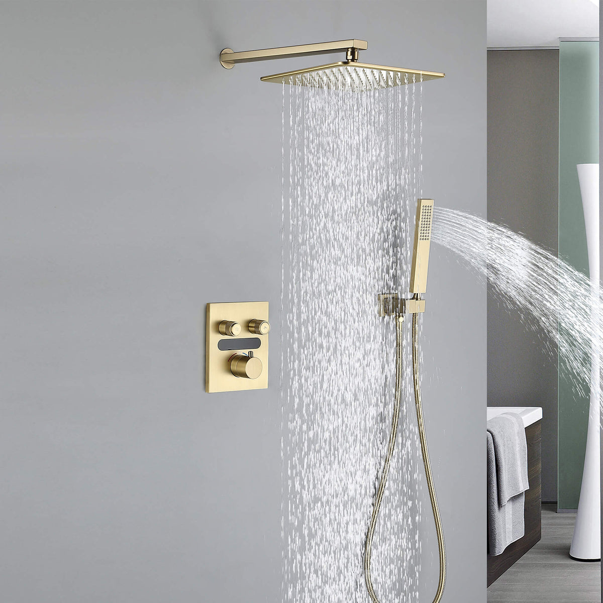 Digital Thermostatic Shower System with 10-Inch Rainfall Head & LED Display