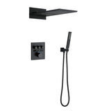 Thermostatic Shower Set with Rainfall Waterfall Head Handheld 3-Button Valve Digital Display Anti Scald Wall-Mounted