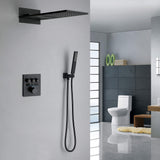 Thermostatic Shower Set with Rainfall Waterfall Head Handheld 3-Button Valve Digital Display Anti Scald Wall-Mounted