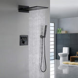 Thermostatic Shower Set with Rainfall Waterfall Head Handheld 3-Button Valve Digital Display Anti Scald Wall-Mounted