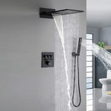 Thermostatic Shower Set with Rainfall Waterfall Head Handheld 3-Button Valve Digital Display Anti Scald Wall-Mounted