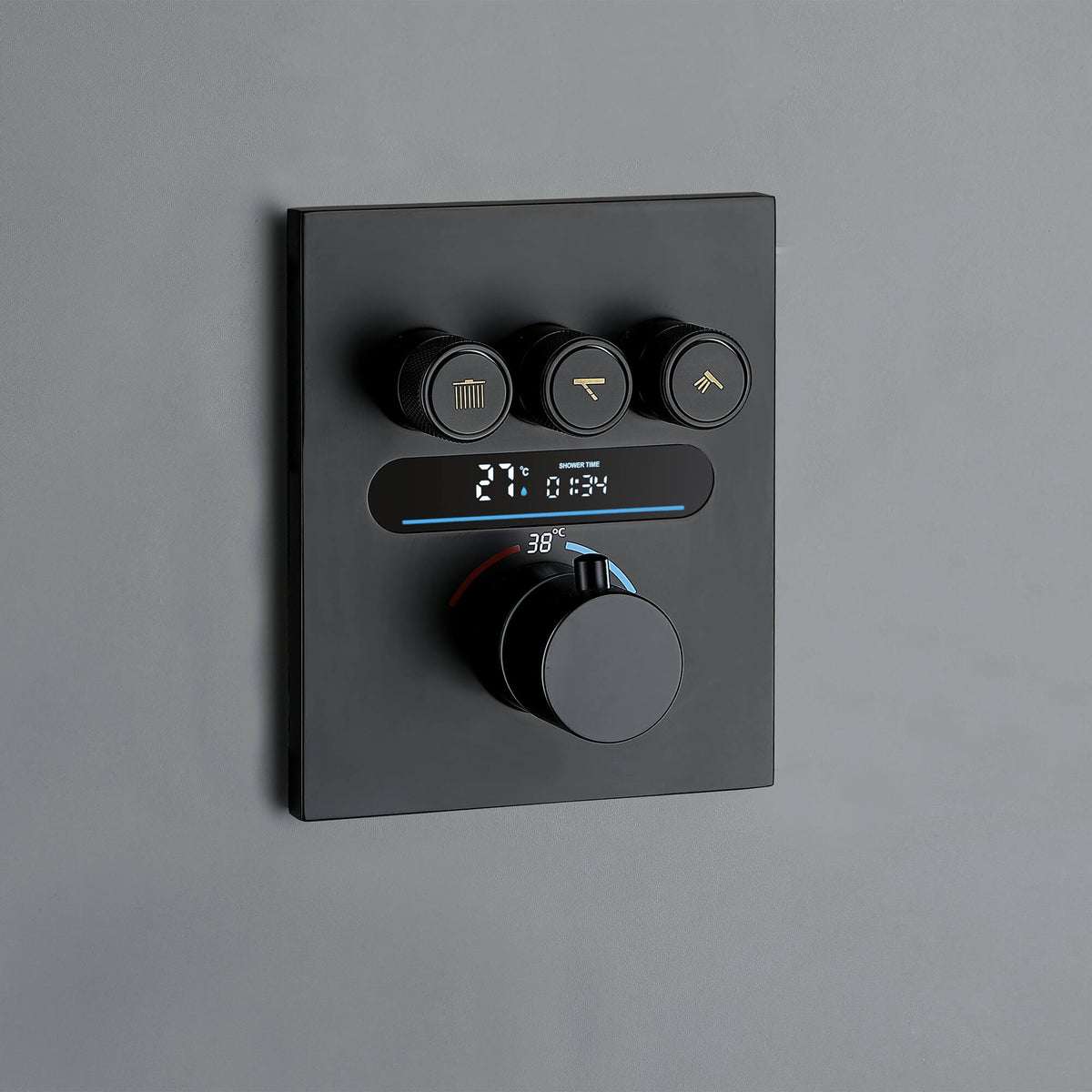 Thermostatic Shower Set with Rainfall Waterfall Head Handheld 3-Button Valve Digital Display Anti Scald Wall-Mounted
