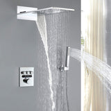 Thermostatic Shower Set with Rainfall Waterfall Head Handheld 3-Button Valve Digital Display Anti Scald Wall-Mounted