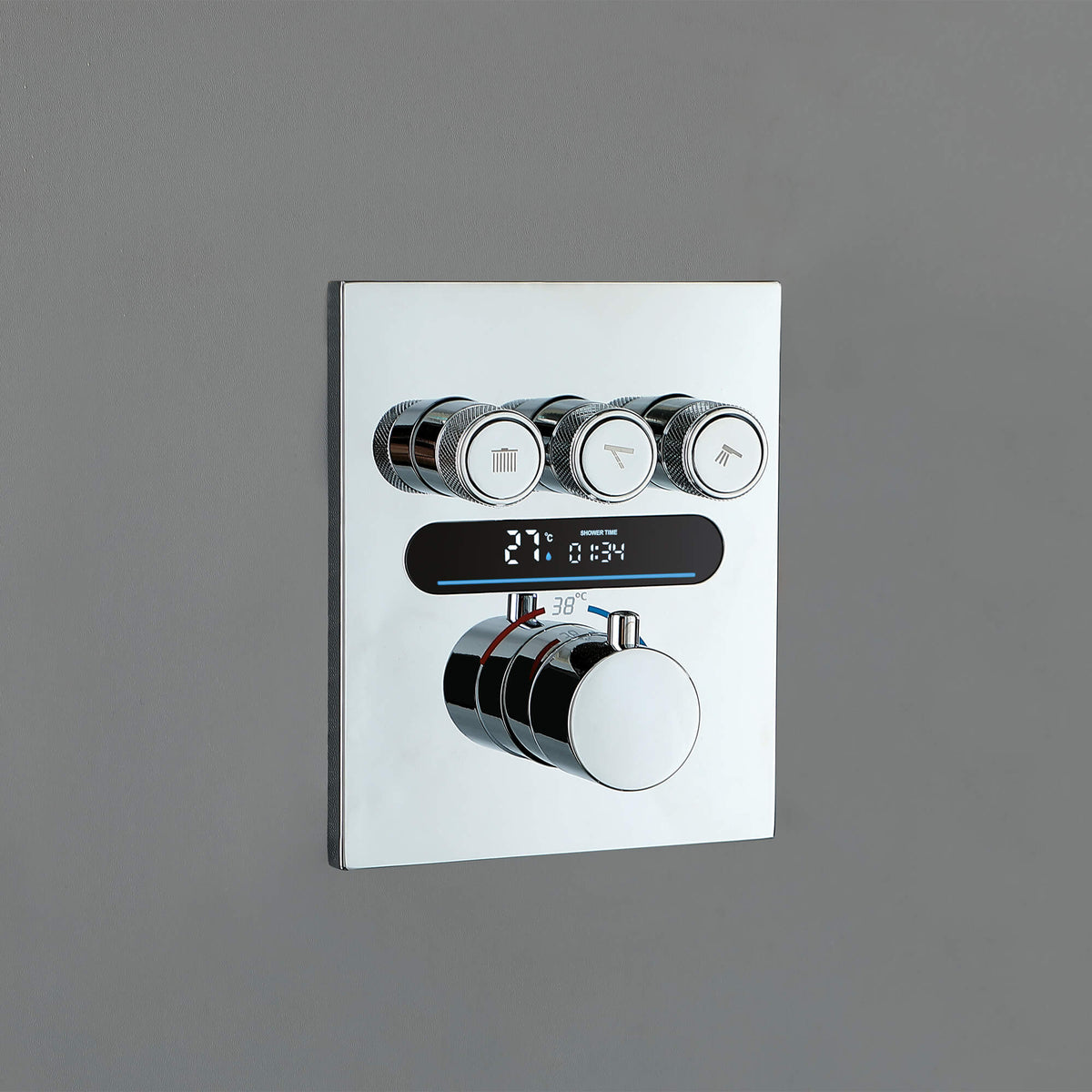 Thermostatic Shower Set with Rainfall Waterfall Head Handheld 3-Button Valve Digital Display Anti Scald Wall-Mounted
