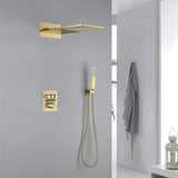 Thermostatic Shower Set with Rainfall Waterfall Head Handheld 3-Button Valve Digital Display Anti Scald Wall-Mounted