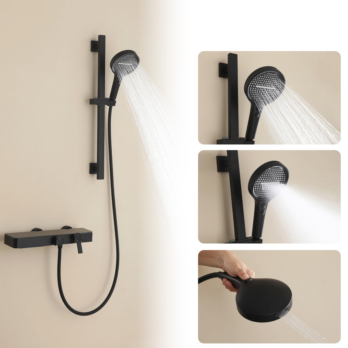 Wall-Mounted Bathtub Shower System with 3-Function Handheld & Waterfall Spout