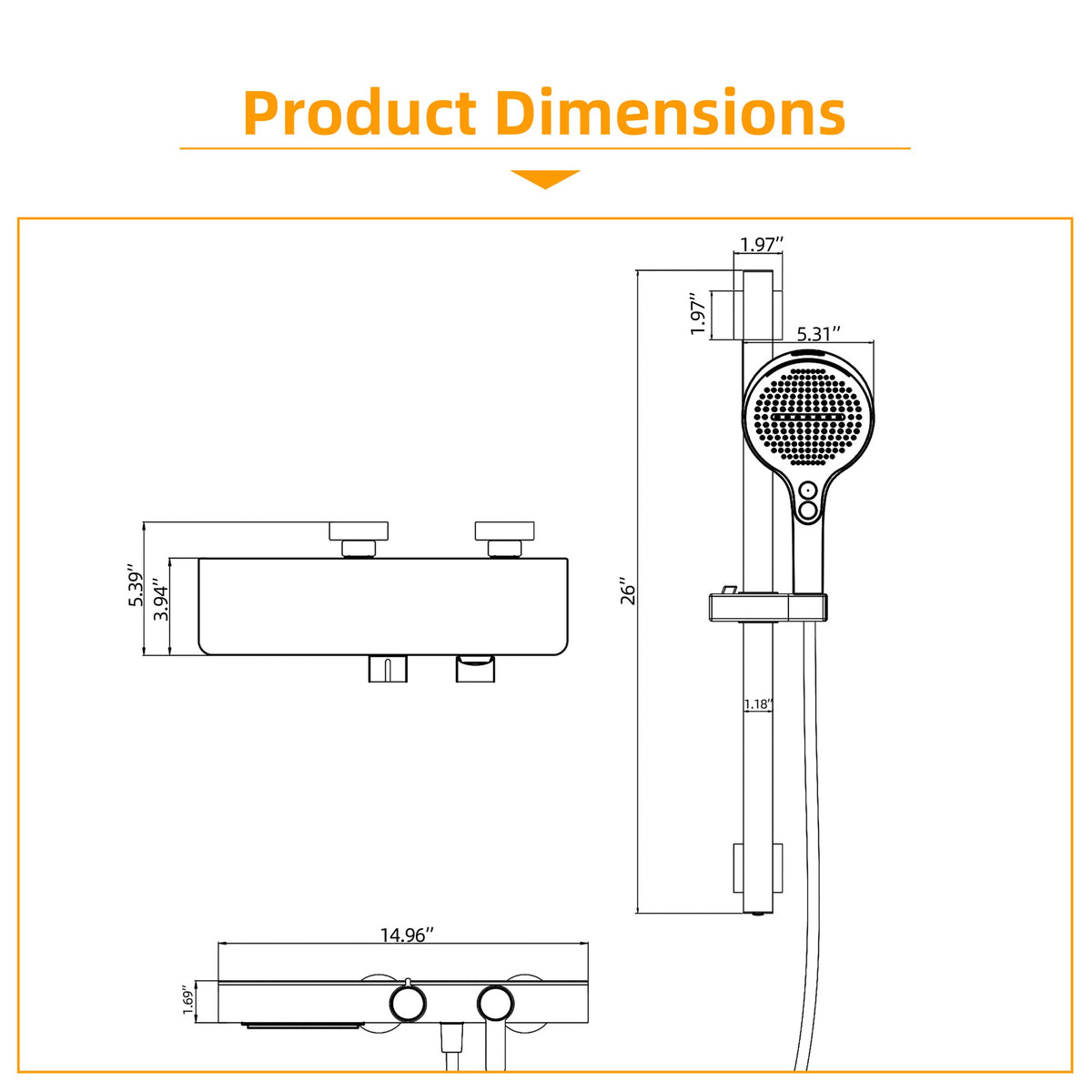 Wall-Mounted Bathtub Shower System with 3-Function Handheld & Waterfall Spout